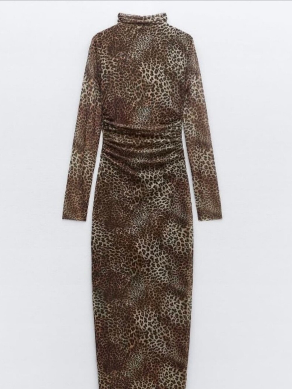 Zara Leopard Mesh Bodycon Maxi Long Sleeve Dress L Pin Up Rockabilly